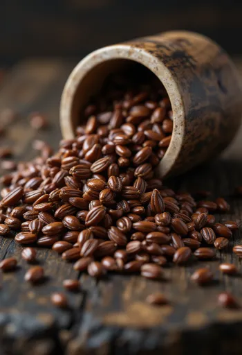 זרעי פשתן חומים שלמים בקערית, מרקם מבריק