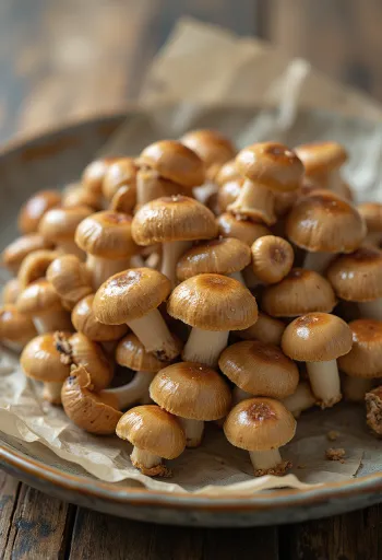 פטריות שימג'י חום נקיות וחתוכות על קרש חיתוך