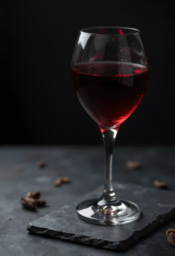 כוס יין אדום, ענבים, תירוש וחבית עץ הממחישים את חומר הגלם