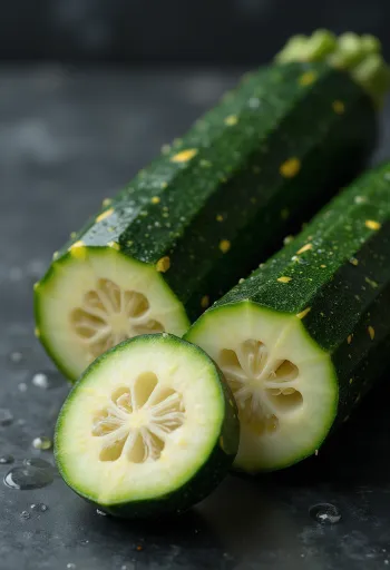 קישוא זוקיני טרי חצוי, תוך בהיר וקליפה ירוקה כהה