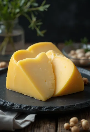 גבינת אדאם טרייה בקערת קרמיקה על שולחן עץ