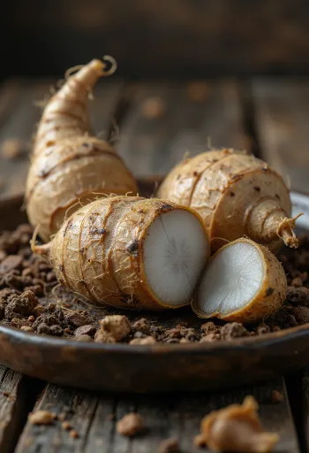 פקעות אדו (טארו קטן) עם קליפה חומה מחוספסת