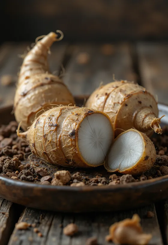פקעות אדו (טארו קטן) עם קליפה חומה מחוספסת