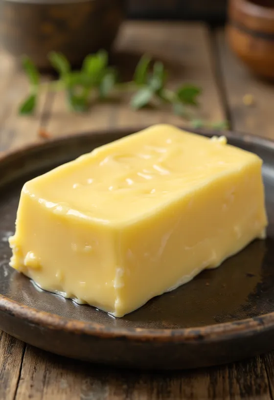 קוביית חמאה מתוקה על סכין מריחה
