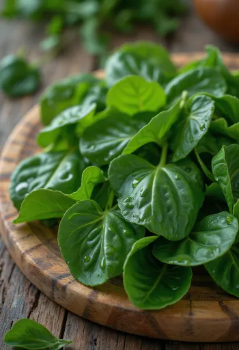 עלי בטטה טריים וירוקים בקערה