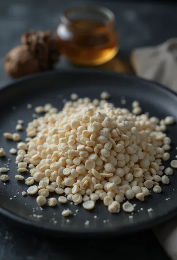 גרגרי פרג לבן בתקריב, ערימה של זרעים בהירים