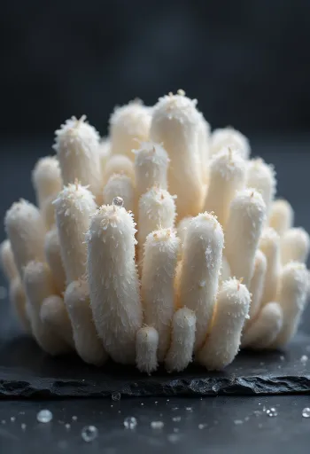 פטריות דיונונית מצהיבה פרוסות ונקיות על קרש חיתוך