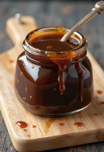 קערית רוטב הויםין כהה וסמיך מוקפת בתבלינים סיניים ושום