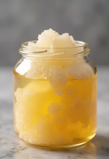 סירופ סוכר אינוורטי שקוף-צהבהב נשפך מצנצנת