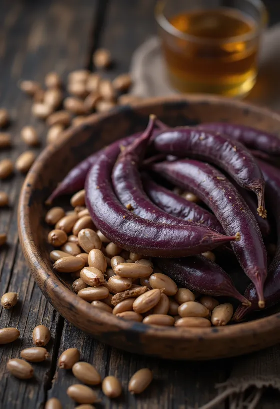 זרעי שעועית יקינתון (לאבלאב) יבשים עם סימן לבן אופייני