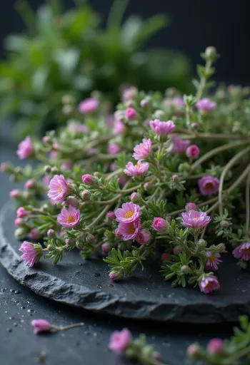 פרחי קורנית (טימין) טריים על צלחת לבנה, מוכנים לשימוש