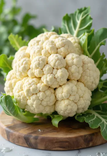 פרחי כרובית טריים חתוכים על משטח עץ