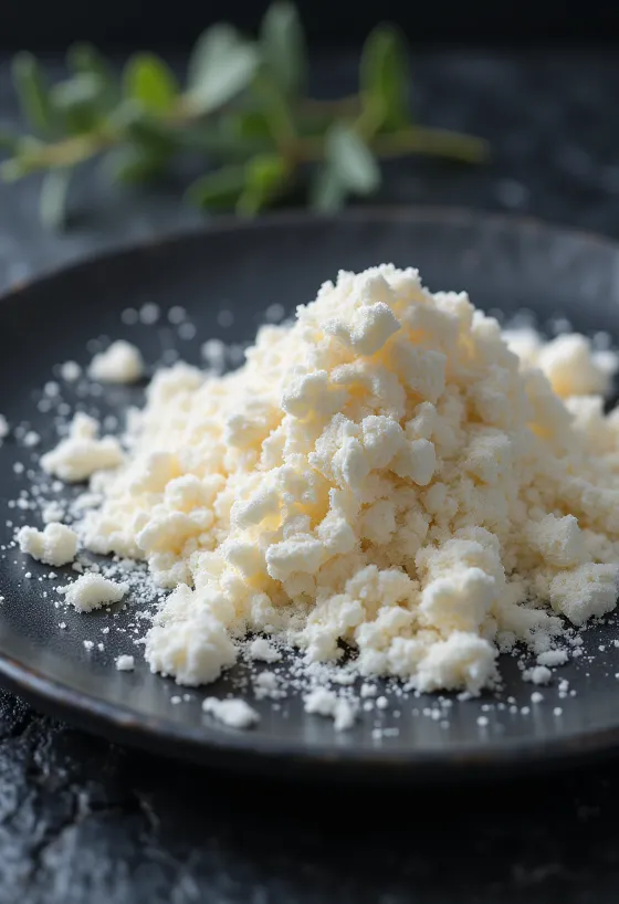 אבקת קרגינן בצנצנת ובכף על רקע בהיר