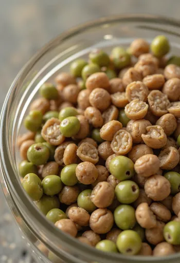 מגוון סוגי עדשים בקעריות קרמיקה על שולחן