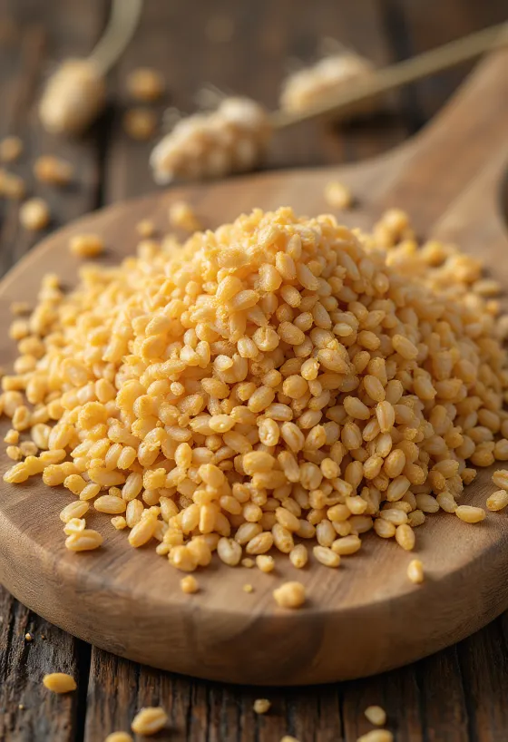 אבקת לתת וגרעיני שעורה מונבטים בקערת עץ