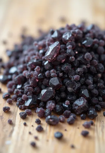 צנצנת מלח שחור הודי (קלה נמק) עם גבישים גסים וכף עץ