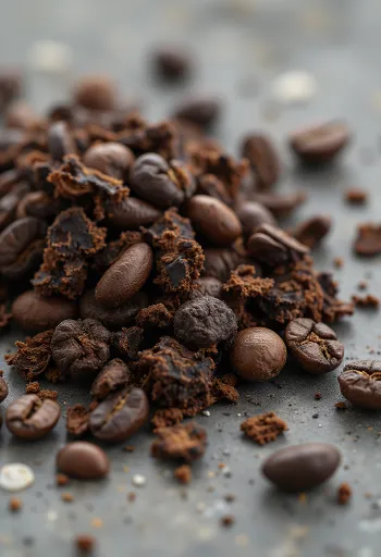 חתיכות שורש עולש קלוי בצבע חום כהה על משטח עץ