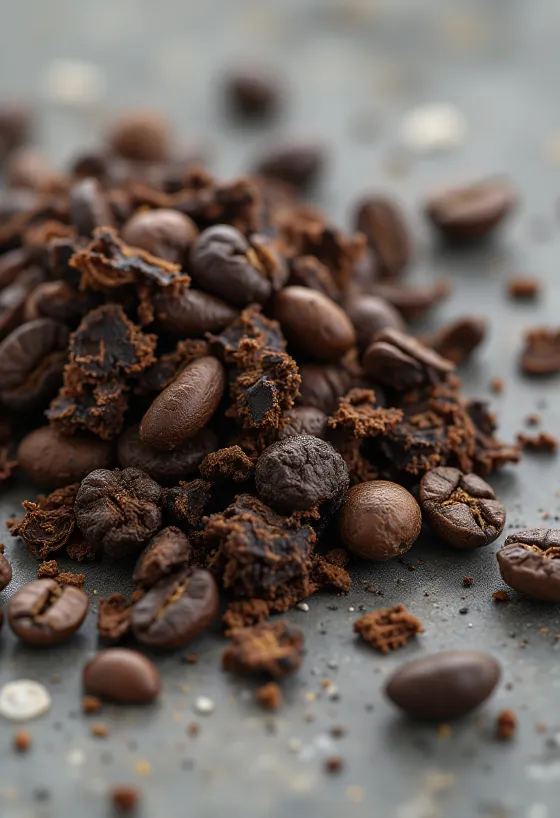 חתיכות שורש עולש קלוי בצבע חום כהה על משטח עץ