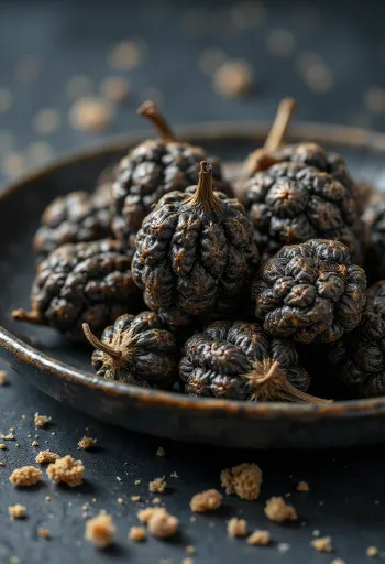 תרמילי פלפל ארוך (פיפלי) יבשים על משטח עץ