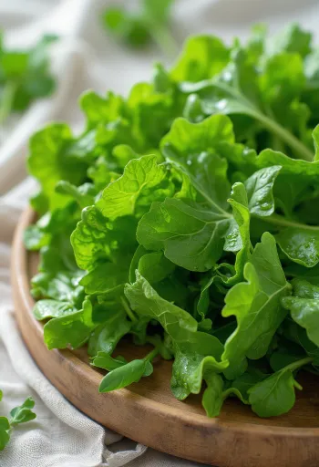 עלי חרדל טריים ורעננים עם טיפות מים