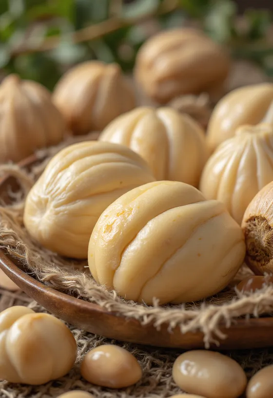 אגוזי פילי טבעיים מונחים על משטח עץ במטבח