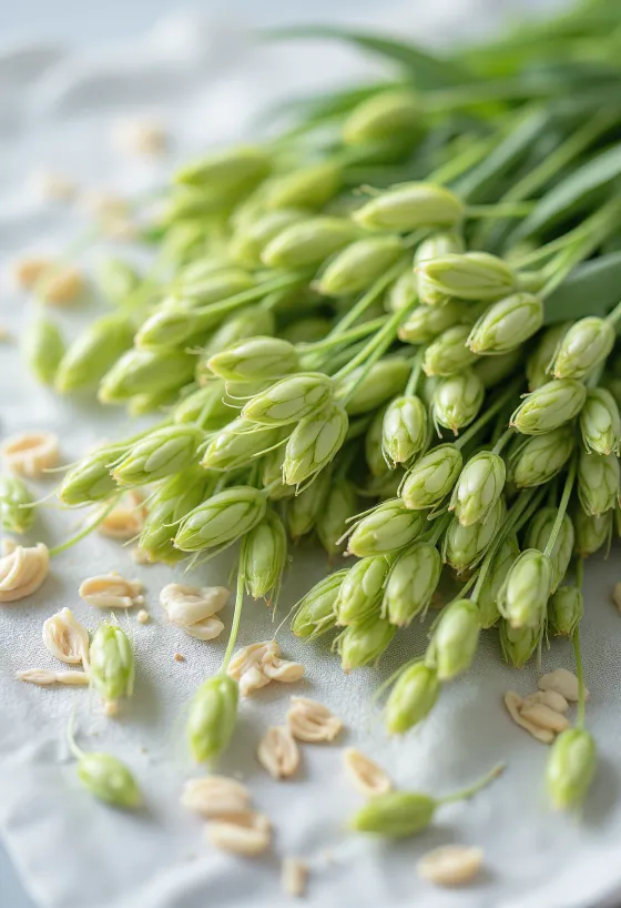 נבטי שיבולת שועל ירוקה טריים בצלחת נקייה