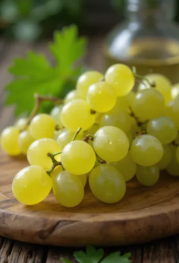 אשכול ענבי זלגיונג'ה מקרוב, ענבים עסיסיים עם קליפה צהובה-ירקרקה