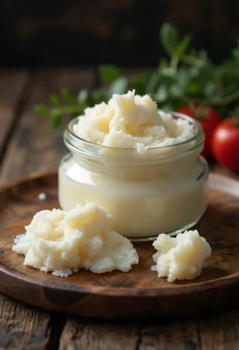 שומן אווז גולמי בקערה, נתחים לבנים לפני המסה