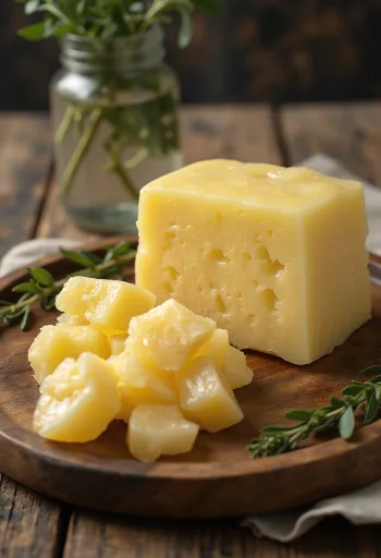 נתחי שומן בקר גולמי בצלוחית זכוכית מוכנים לזיקוק