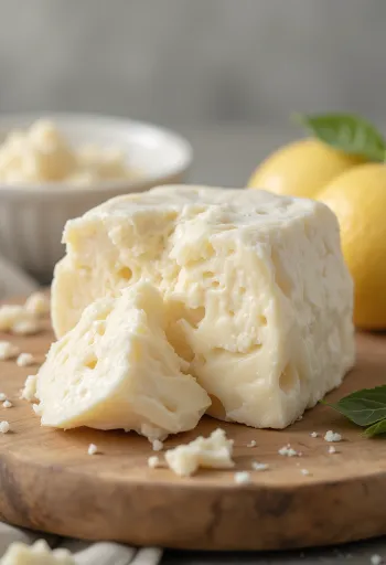 גבינת אורדה מתפוררת על מגש עץ, באור טבעי