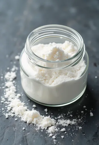 אבקת פקטין עדינה בקערית עם כף עץ על רקע נקי