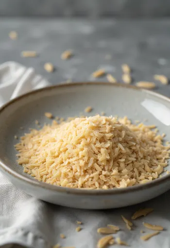 סובין אורז בקערית קרמיקה ובתפזורת על משטח עץ