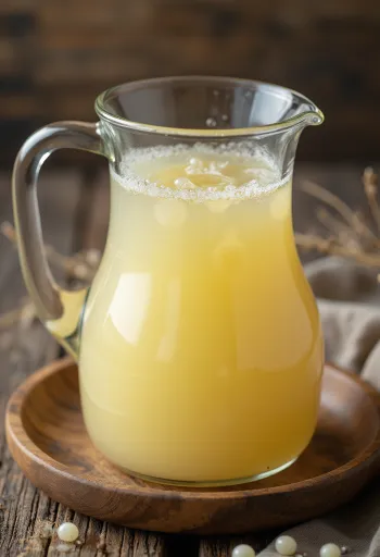 מי גבינה חמוצים בצנצנת זכוכית במטבח כפרי