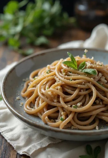 אטריות סובה יבשות מכוסמת בקערה כפרית
