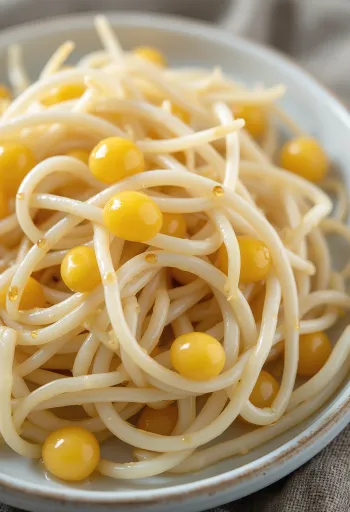 נבטי סויה טריים ופריכים על צלחת לבנה