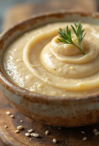 קערת טחינה גולמית סמיכה וזרעי שומשום