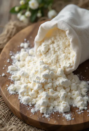 קמח טפיוקה דק בקערה ובכף על משטח בהיר