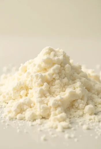 אבקת חלב בקערת עץ וכף מדידה על משטח כפרי