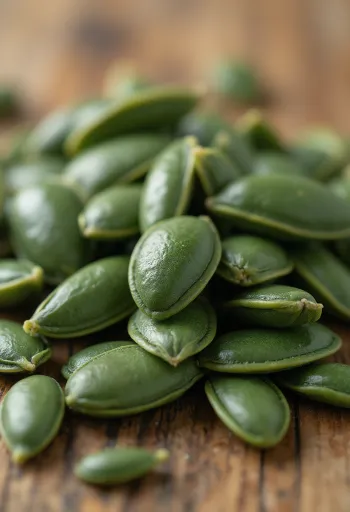 גרעיני דלעת קלופים ועם קליפה בקערות עץ