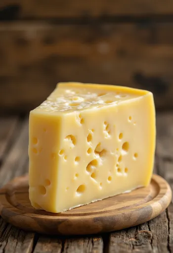 גבינת טראפיסט חצי קשה פרוסה על קרש חיתוך