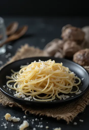 אטריות זכוכית (שעועית) יבשות בקערה על רקע עץ