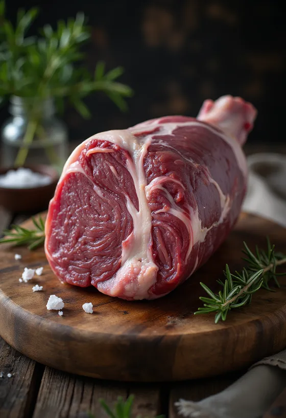 שוק חזיר בר נא עם תבליני יער על קרש חיתוך