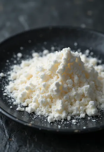 אבקת קסנטן גאם בקערה קטנה וכף עץ, רקע בהיר