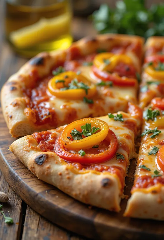 Pizza ai Peperoni עם פלפלים צבעוניים ומוצרלה