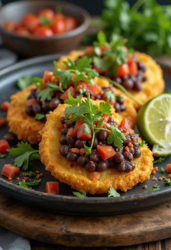 טוסטון עם שעועית, לחם קלוי עם שעועית, מעוטר בליים וכוסברה