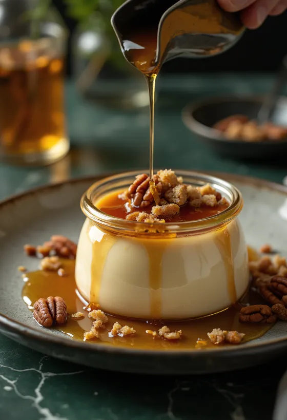 פנה קוטה סירופ מייפל בכוס