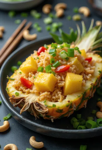 אורז מטוגן עם אננס מוגש