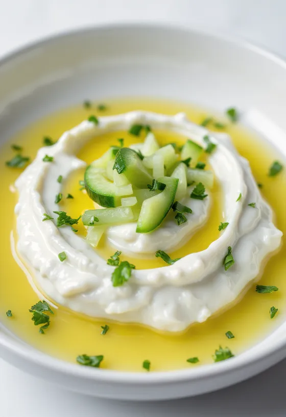 רוטב צזיקי מוגש עם פיתה טרייה