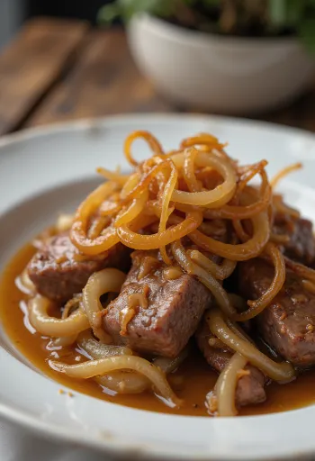 כבד עגל עם בצל, מוגש מטוגן