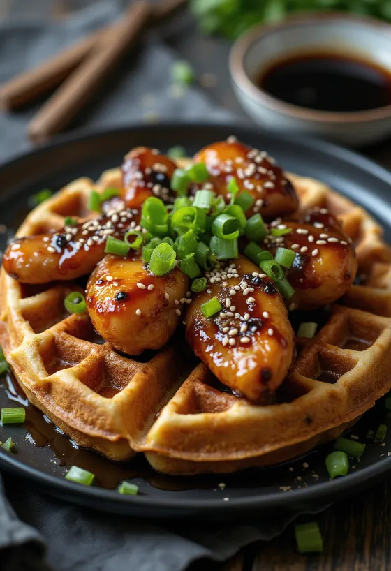 וופל טריאקי עם עוף ושומשום